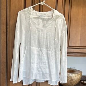 Pure Navy white linen hooded long sleeve top  size M.  NWT
